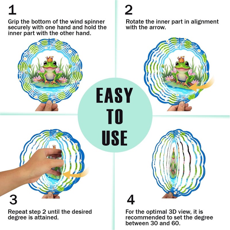 PUCPAM Frog Wind Spinner, 3D Hanging Stainless Steel Garden Spinner, Wind Spinner Hanging for Outdoor & Indoor Décor, Unique Gifts for Yard Garden Decoration or Patio Décor (Frog) - Image 3